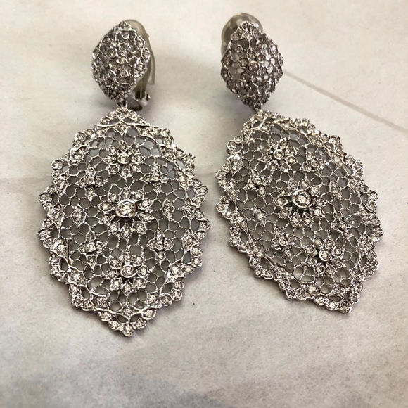 Jennifer Miller Silver Rhinestone Mesh Earrings - Picture 4 of 4